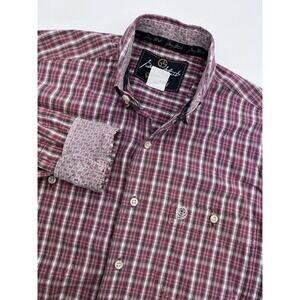 Wrangler George Strait Shirt Mens S Maroon Plaid Button Up Long Sleeve Flip Cuff